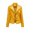 Women Short Leather Jacket Slim Jacket Motorcycle Suit, Size: M(Lemon Yellow)