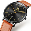 OLEVS 5869 Men Business Waterproof Genuine Leather Strap Quartz Watch(Black + Brown)