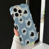 For iPhone 13 Pro Creative Multi-hole Black Lace Denim PU Phone Case