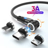 ENKAY 3 in 1 3A USB to Type-C / 8 Pin / Micro USB Magnetic 540 Degrees Rotating Fast Charging Cable, Length:2m(Black)
