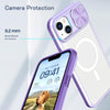 For iPhone 14 Plus Clear Acrylic + PC + TPU MagSafe Lens Sliding Cover Full Coverage Phone Case(Purple)