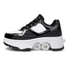 DF09 Children Runaway Sports Shoes Four-wheel Retractable Roller Skates, Size:36(Black)