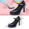 Women High Heels Comfortable Small Heel Temperament Waterproof Platform One Buckle Shoes, Size: 38(Black)
