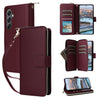 For Samsung Galaxy A34 Nine-card Slots Zipper Wallet Bag Leather Phone Case(Wine Red)