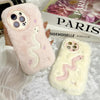 For iPhone 15 Snake Embroidery Plush Silicone Phone Case(Snake And Pink)