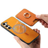 For Samsung Galaxy S23+ 5G Retro Cross Leather Ring Vertical Insert Card Bag MagSafe Phone Case(Yellow)