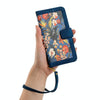 For iPhone 13 Pro Floral Pattern Leather Phone Case with Lanyard(Dark Blue)