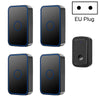 Wireless Doorbell Kit, 4 Receivers, 300m Range, EU Plug, Black