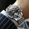 OLEVS 6607 Multi-function Men Big Flywheel Automatic Waterproof Mechanical Watch(Black)