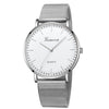 Geneva Fashion Quartz Watch Men Women Mesh Stainless Steel Watchband(Silver shell white dial  silver needle)