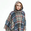 Spring Autumn Winter Checkered Pattern Hooded Cloak Shawl Scarf, Length (CM): 135cm(DP3-01 Black)