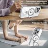 For iPhone 14 Full Coverage Lens Film MagSafe Holder Transparent Phone Case(Black+Blue)