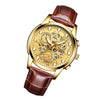 FNGEEN 4088 Men Hollow Quartz Watch Student Waterproof Luminous Watch(Brown Leather Full Golden Surface)