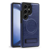 For Samsung Galaxy S25 Ultra 5G Multi-function Holder MagSafe PU Phone Case(Royal Blue)