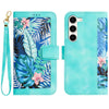 For Samsung Galaxy S23+ 5G Floral Pattern Leather Phone Case with Lanyard(Green)