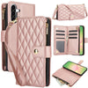 For Samsung Galaxy A56 5G YM016 Rhombic Zipper Card Wallet Leather Phone Case with Lanyard(Rose Gold)