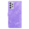 For Samsung Galaxy A53 5G Lace Floral Embossed Magnetic Buckle PU Phone Case With Wrist Strap(Purple)