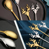 6pcs /Pack Christmas 304 Stainless Steel Deer Stirring Spoon Coffee Dessert Scoop, Color: Gold+Green Box