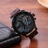 CAGARNY 6820 Men Dual Movement Blue Face Leather Strap Quartz Watch(Brown)