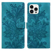 For iPhone 15 Pro Lace Floral Embossed Magnetic Buckle Leather Phone Case(Green)