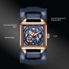 Ochstin 7237 Business Leather Wrist Wrist Waterproof Luminous Skeleton Mechanical Watch(Rose Gold+Blue)