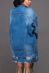 Women Plus Size Mid-length Ripped Denim Trench Coat (XL)