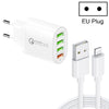 QC-04 QC3.0 + 3 x USB2.0 Multi-ports Charger with 3A USB to 8 Pin Data Cable, EU Plug(White)