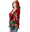 Autumn And Winter Horn Buckle Ethnic Style Hooded Cloak Shawl Bohemian Hooded Shawl, Size:135-175cm(B Style Rose Red)