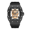 BAOGELA 224141 Hollow Skull Luminous Sports 304 Stainless Steel Silicone Men Watch(Black Shell Rose Face Black Belt)