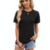 Summer Women Round Neck Flower Lace Patchwork Short Sleeve T-Shirt, Size: L(Black)