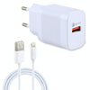 LZ-728 2 in 1 18W QC 3.0 USB Interface Travel Charger + USB to 8 Pin Data Cable Set, EU Plug, Cable Length: 1m(White)