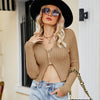 Female Sexy Navel Knit Sweater Slim Sweater Cardigan, Size: M(Brown)