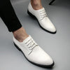 Men Business Dress Shoes Crocodile Leather Shoes Pointed Strips Brock Casual Shoes, Size:38(White)