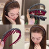 Acrylic Hair Accessories Flocking Cloth Rhinestone Wave Non-Slip Headband With Comb Teeth(Coffee)