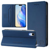 For iPhone XR RC01 Dual-Folded Magnetic Suction RFID Leather Phone Case(Dark Blue)