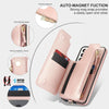 For Samsung Galaxy S22 5G Double Flap Zipper RFID Leather Phone Case with Short Lanyard(Rose Gold)