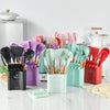 KU349 13 In 1 Storage Barreled Wooden Handle Silicone Kitchenware Set Non-Stick Cooking Spoon Shovel Kitchen Rack(Black)