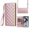 For Samsung Galaxy S25 Ultra 5G Crossbody Rhombic Sucker Leather Phone Case(Rose Gold)
