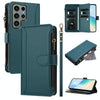 For Samsung Galaxy S23 Ultra 5G Magnetic Closure Nine Card Slots Zipper Leather Case with Hand Strap(Dark Green)