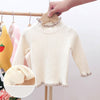 Autumn and Winter Girls Sweater Baby Warm Pullover Bottoming Shirt, Size:  90cm(Add Velvet Beige)