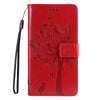For Samsung Galaxy A26 5G Global Tree & Cat Embossed Pattern Flip Leather Phone Case(Red)