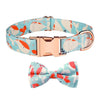 Rose Gold Buckle Dog Collar, M (33-50cm), Orange Whale, Detachable Bow