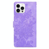 For iPhone 15 Pro Lace Floral Embossed Magnetic Buckle Leather Phone Case(Purple)
