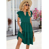 Butterfly Sleeve Layered Hem Dress V-Neck Loose Waist-Cinching Patchwork Dress, Size: S(Dark Green)