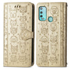 For Wiko Power U30 Cat and Dog Embossed Horizontal Flip Phone Leather Case with Holder & Card Slot & Wallet & Lanyard(Gold)