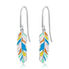 S925 Sterling Silver Colorful Feather Ear Hook Women Earrings