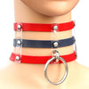 Harajuku Fashion Punk Gothic Rivets Collar Hand 3-rows Caged Leather Collar Necklace(Red+Dark Blue+Red)