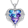 Women Fashion Angel Wings Crystals Heart Necklaces(Purple)