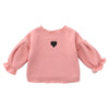 Autumn and Winter Warm Cute Puff Sleeve Top Heart-shaped Embroidered Sweatshirt Girls Tops, Height:100cm(Pink)