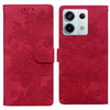 For Redmi Note 13 Pro 4G Lace Floral Embossed Magnetic Buckle PU Phone Case With Wrist Strap(Red)